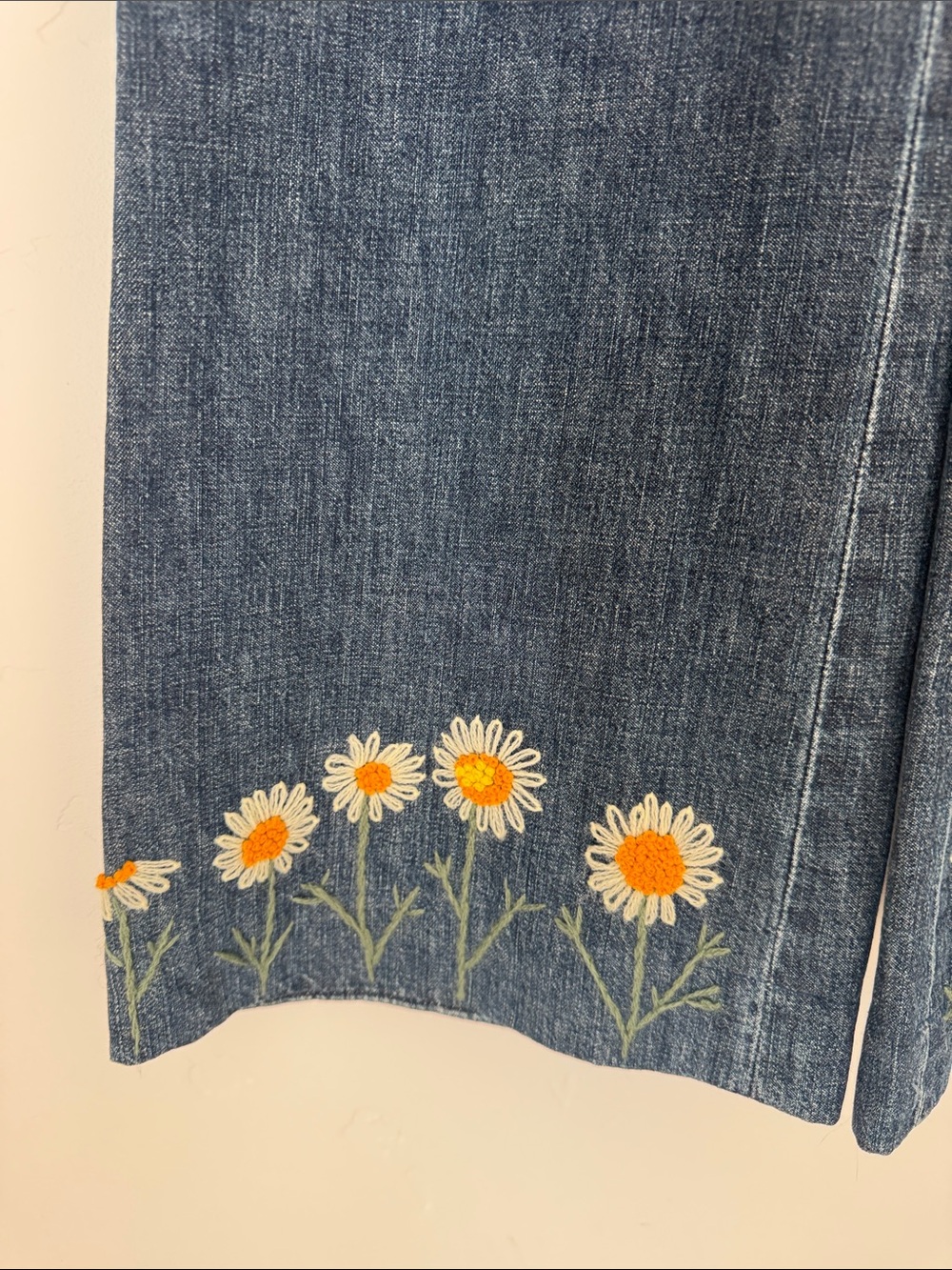 Embroidered Daisy Halogen Wide Leg Statement Jeans Sailor Button Denim Pants 10 - Picture 3 of 12